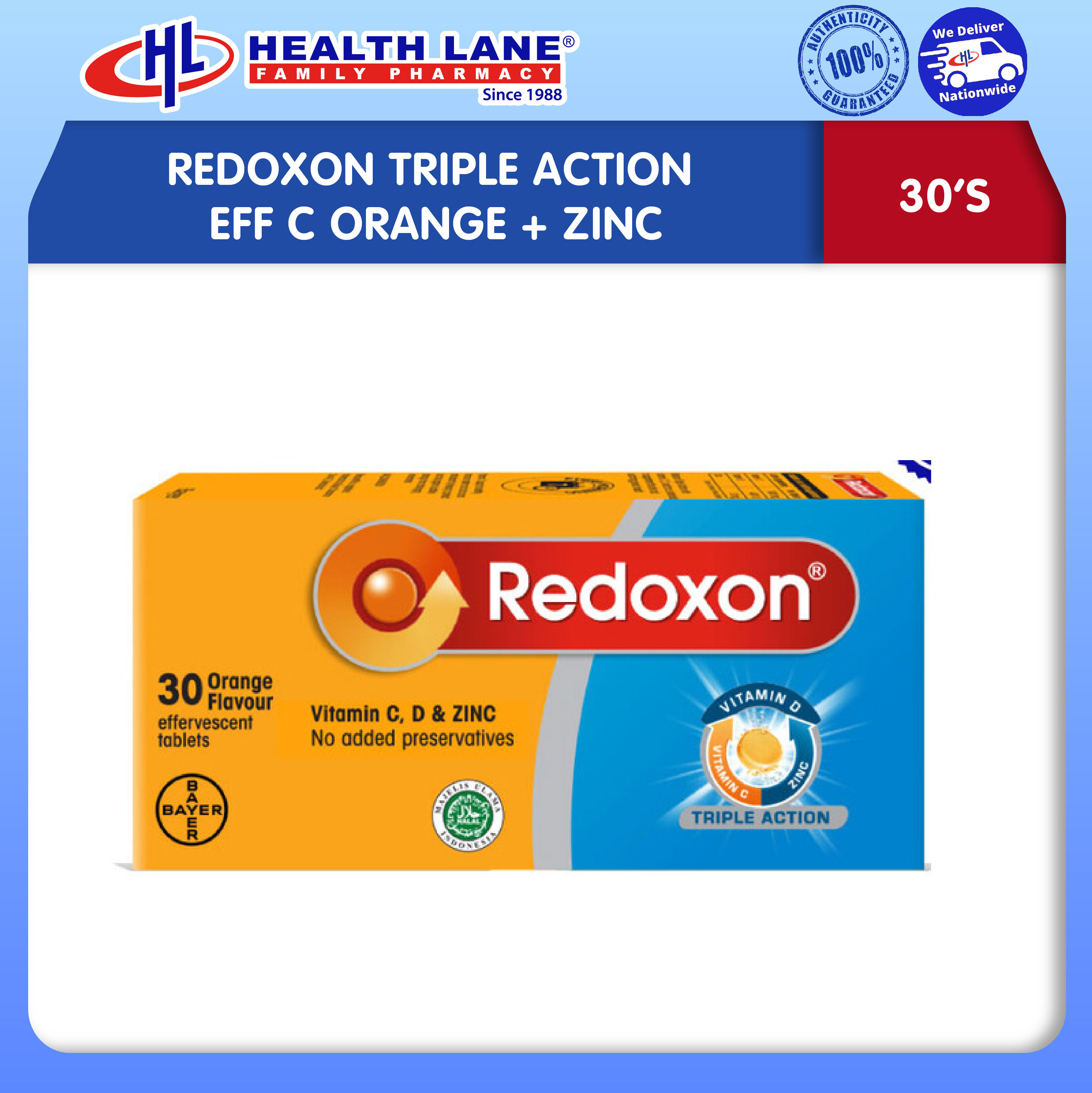 REDOXON TRIPLE ACTION EFF C ORANGE+ZINC 30'S (EXP: 07/2024)